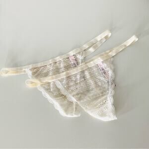 NEW Bundle TWO Lot Set Lace Sheer Cream White Thong Panties Undies Underwear M